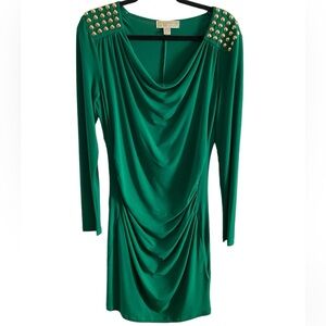 Michael Kors Green Ruched Studded Dress